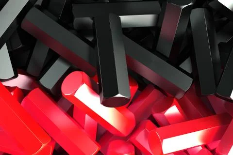 A pile symmetrically distributed black and red hexagon details Stock Illustration