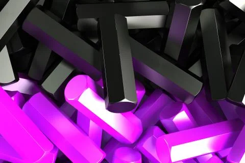 A pile symmetrically distributed black and violet hexagon details Ilustração Stock