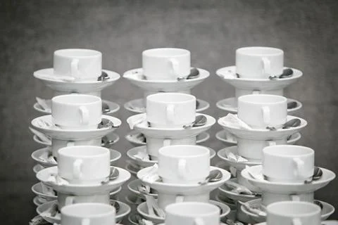 The pile of tea cups 스톡 사진