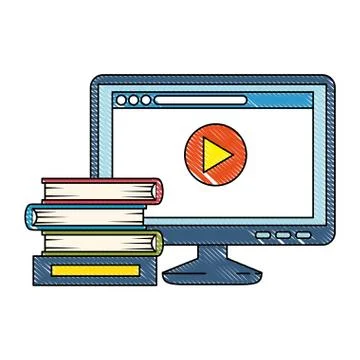 Pile text books with computer Illustrazione stock