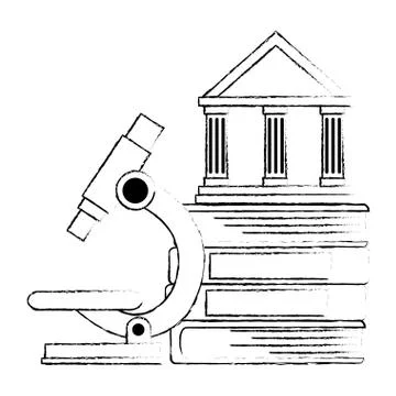Pile text books with microscope and library building Stockillustratie