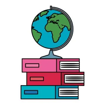 Pile textbooks with world map Illustrazione stock
