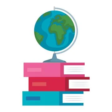Pile textbooks with world map Illustrazione stock