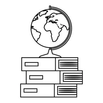 Pile textbooks with world map Illustrazione stock