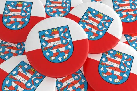Pile of Thuringia Flag Buttons, 3d illustration Stock Illustration