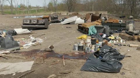 Pile of trash in rural dumping ground landfill 4k cinematic Stock Footage 108642433