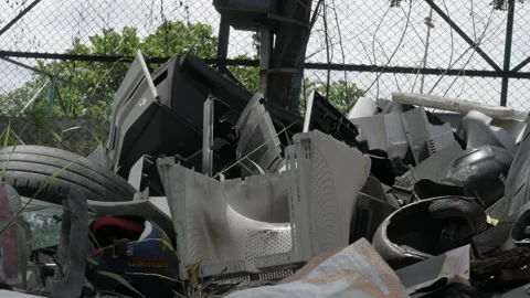 Pile of used electronic waste in dumping site Stock Footage 132116871