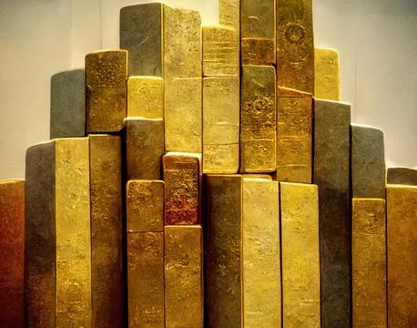 Pile of various irregular gold bars, investing, finance and economy Illustrazione stock