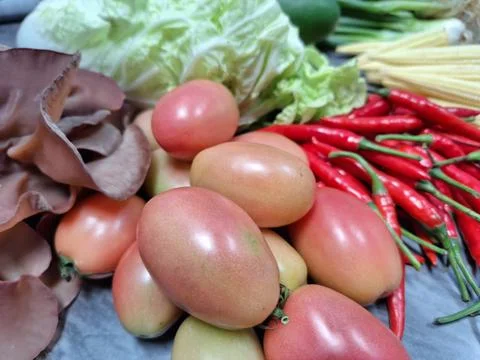 Pile of various vegetables on a table Stock Photos