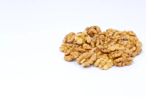 Pile of walnuts on white background Foto stock