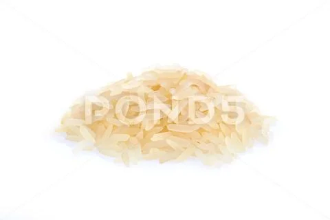 Pile of white glutinous rice isolated on white background. Stock Photos