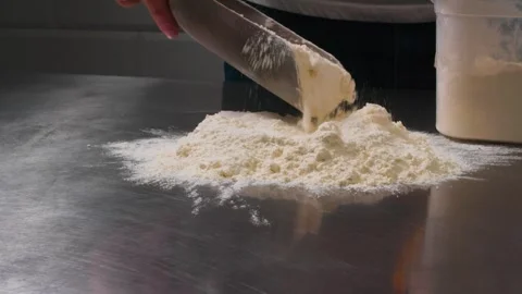 Pile of white powder. Preparing high quality flour for meals cooking. The Stock Footage 271294465
