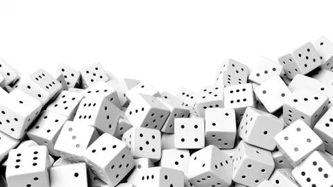 Pile of white random dices with copy-space, isolated on white background Stock Illustration