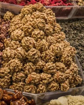 Pile of whole walnuts  without nutshells Stock Photos