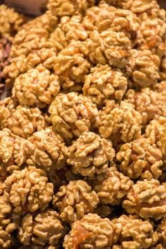 Pile of whole walnuts  without nutshells Stock Photos