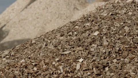 Pile of wood chips to storage for export Stock Footage