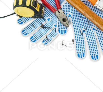 Pile of working tools over isolated white background Stock Photos
