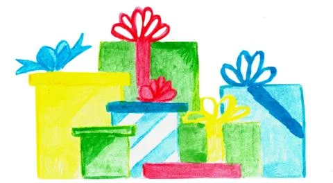 Pile of wrapped gift boxes with bows Stock Illustration