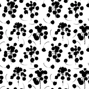 Pilea leaves with stems vector seamless pattern. Stock Illustration