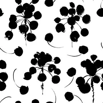 Pilea leaves with stems vector seamless pattern. Stock Illustration