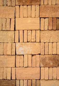 Piled up of brick stack in a construction site Stockfoto's