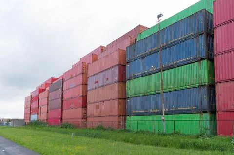 Piled up containers Stock Photos