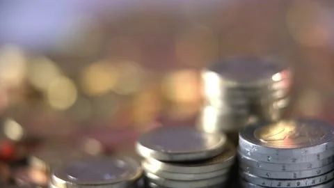 Piled up Euro coins. Euro Currency piling up. Money Inflation Stock Footage