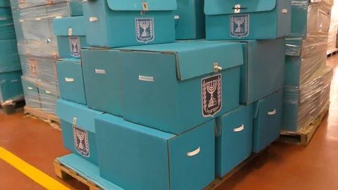 Piles of ballot boxes, envelopes and paper kits stacked 스톡 동영상 104169844