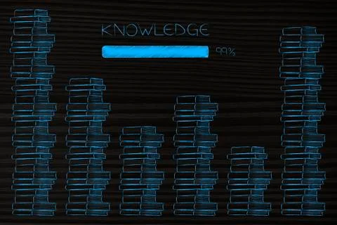 Piles of books with knowledge text and percentage bar Illustrazione stock