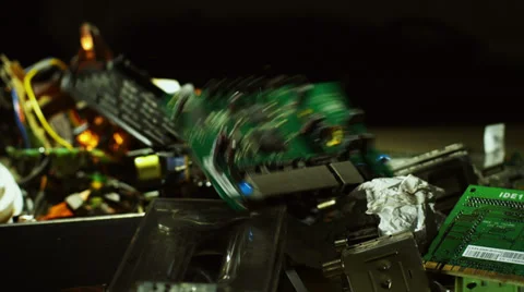 Piles of broken computer parts Video stock 33847190