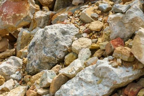 Piles of broken old bricks and other construction debris at the construction  Stock Photos