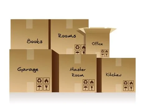 Piles of cardboard boxes on a white background Stock Illustration