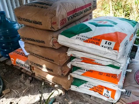 Piles of cement sacks Stock Photos