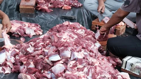 Piles of cow meat Stock Footage 244839431