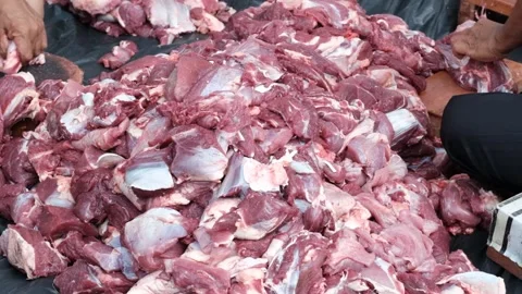 Piles of cow meat Stock Footage 244839510