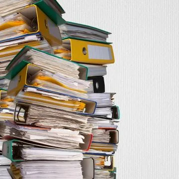 Piles of file binder with documents Stock Photos