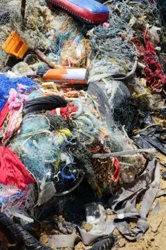 Piles of garbage on an illegal dump site background Fotos de archivo