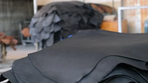 Piles of Leather For Processing In A Factory In Ethiopia, Africa. - closeup shot Stock Footage 313042596