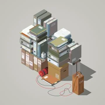 Piles of paperwork and explosive dynamite Stock Illustration