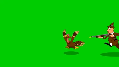 Pilgrim Chasing Turkey Cartoon Characters Stock Footage 143846491