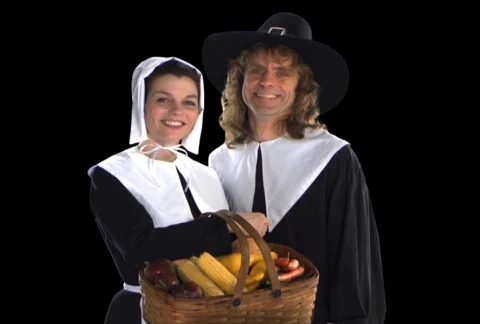 Pilgrim Couple with basket 스톡 동영상 754329