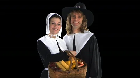 Pilgrim Couple with basket Stock Footage 754331