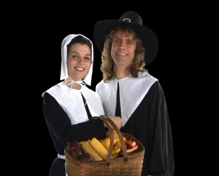 Pilgrim Couple with basket Stock Footage 754332