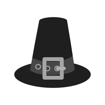 Pilgrim Hat with buckle and strap in grayscale. Thanksgiving traditional symbol Illustrazione stock