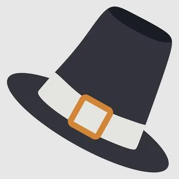 Pilgrim hat, Flat cartoon object. Traditional head accessory, isolated vector Stock Illustration