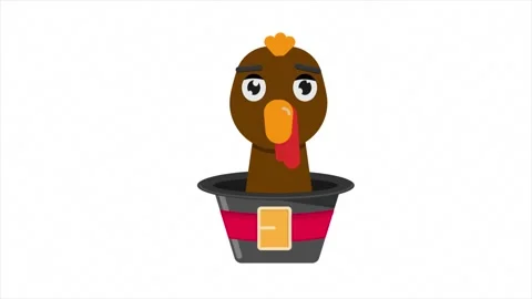 Pilgrim hat flying with Turkey character animation for Happy Thanksgiving Day. 스톡 동영상 291518729
