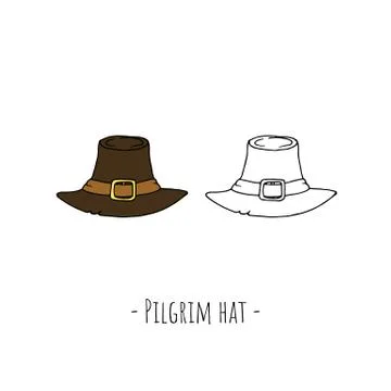 Pilgrim hat. Vector cartoon illustrations. Isolated objects on white. Stock Illustration