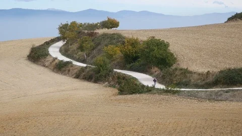 Pilgrim walking along the village road Video stock 113003053