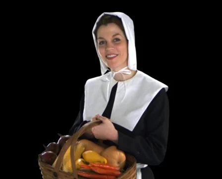 Pilgrim Woman with basket Stock Footage 754336