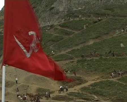 Pilgrimage to the holy Amarnath cave Stock Footage 461253